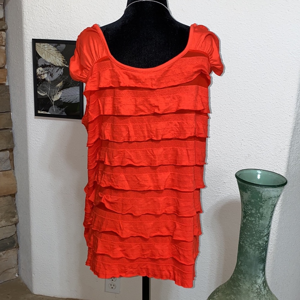 3/$40 Rafaella- Orange Ruffled Shirt 🧡 - Picture 2 of 3